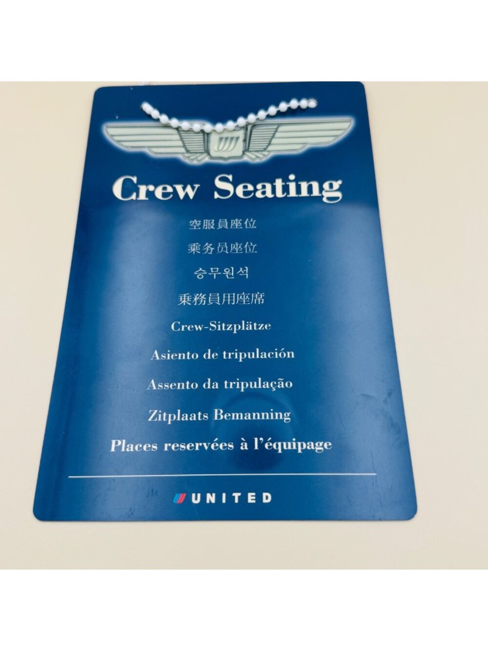 United Airlines Crew Seating Sign 2004 Multilingual Aviation Collectible